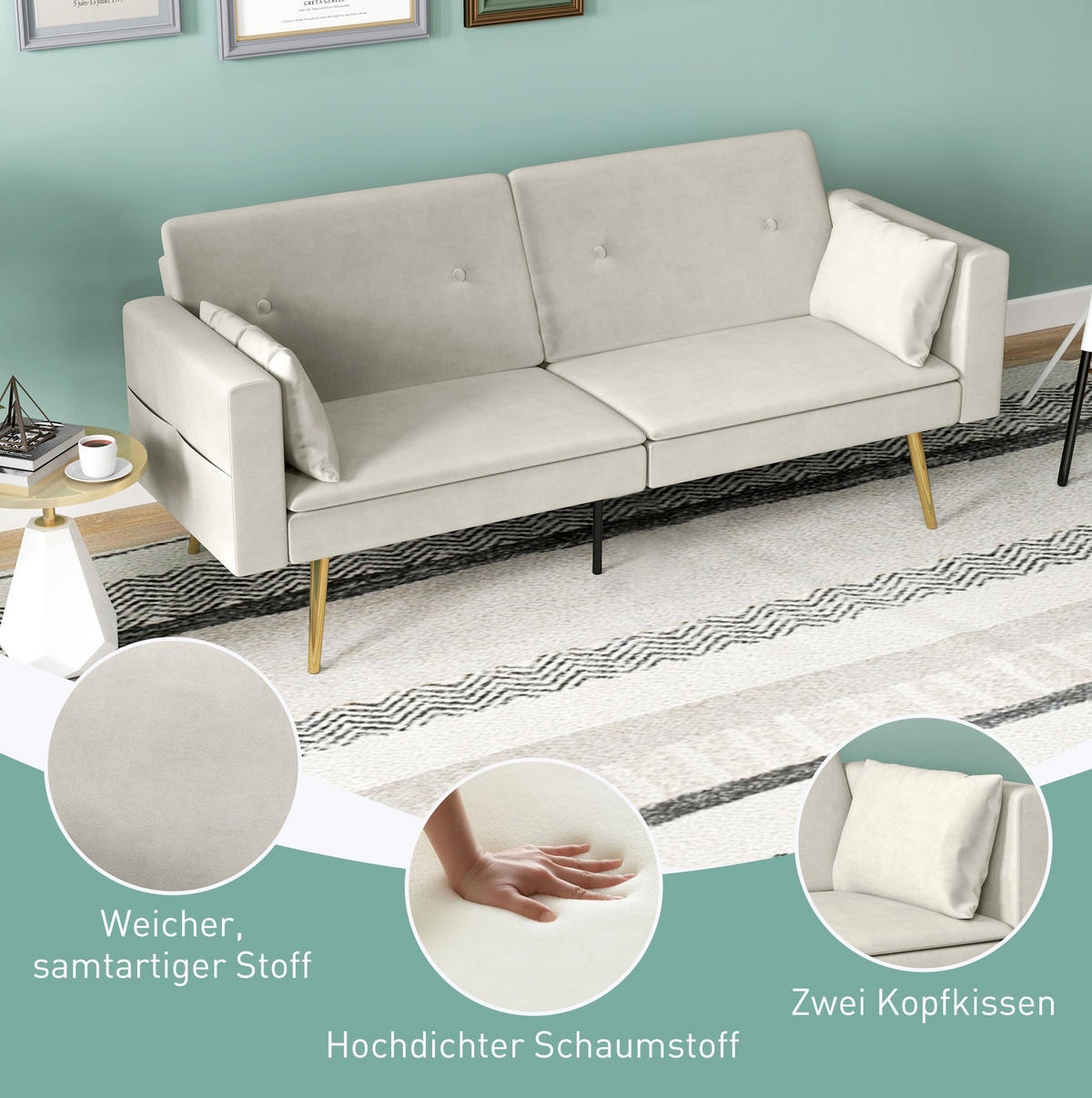SCHLAFSOFA aus Polyester 181x93x63 cm in Beige mit verstellbarer Rückenlehne - Beige, Textil (181/63/93cm) - Modfu