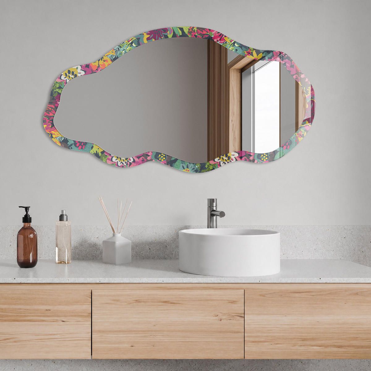 SPIEGEL 90x45 cm asymmetrisch mit Druck - Ein Blütenfest - Transparent, Glas (45/90/0.4cm) - TULUP