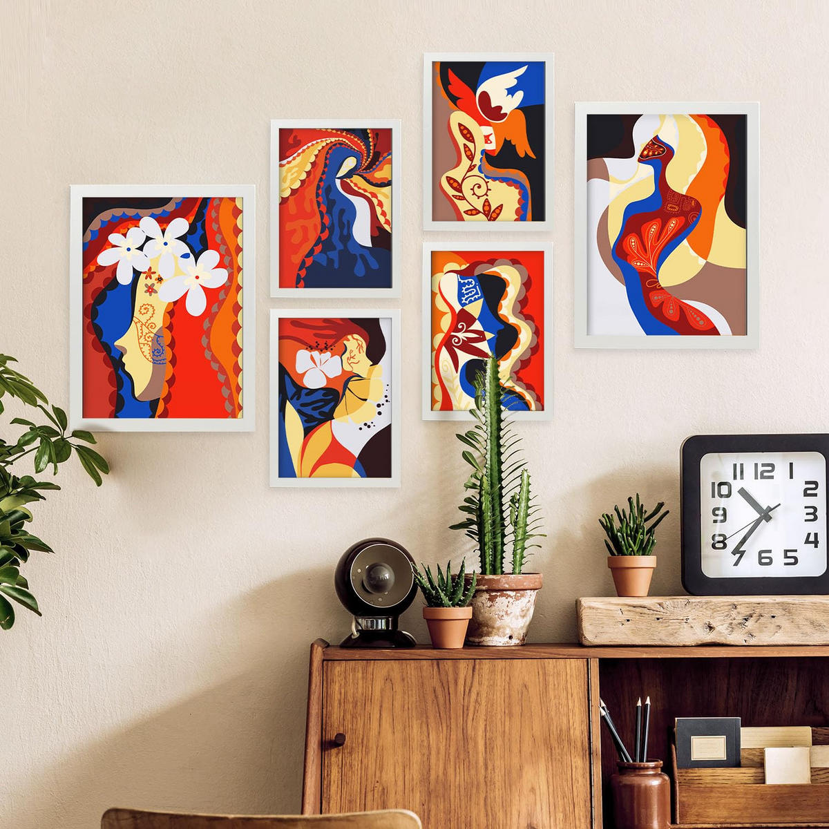 POSTER Set Mit 6 Rococo Arts 1 In Weibliche Zusammenfassung Ästhetische Dekorative Gemälde Für Ihr Wohnzimmer Zuhause A3 & A4 Weißer Rahmen - Weiß, Papier (29/3cm) - Nacnic