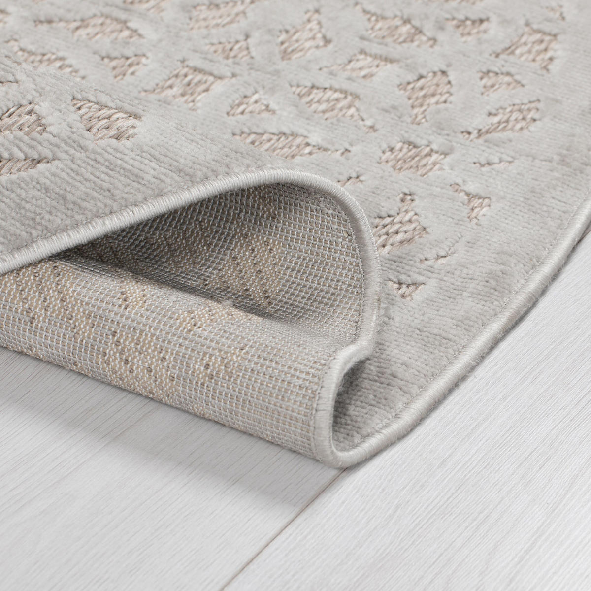 OUTDOOR-TEPPICH Floral-Design, wetterbeständig STOUR HUGH, Silber 160x230 cm - Silberfarben, Textil (160/230cm) - KADIMA DESIGN