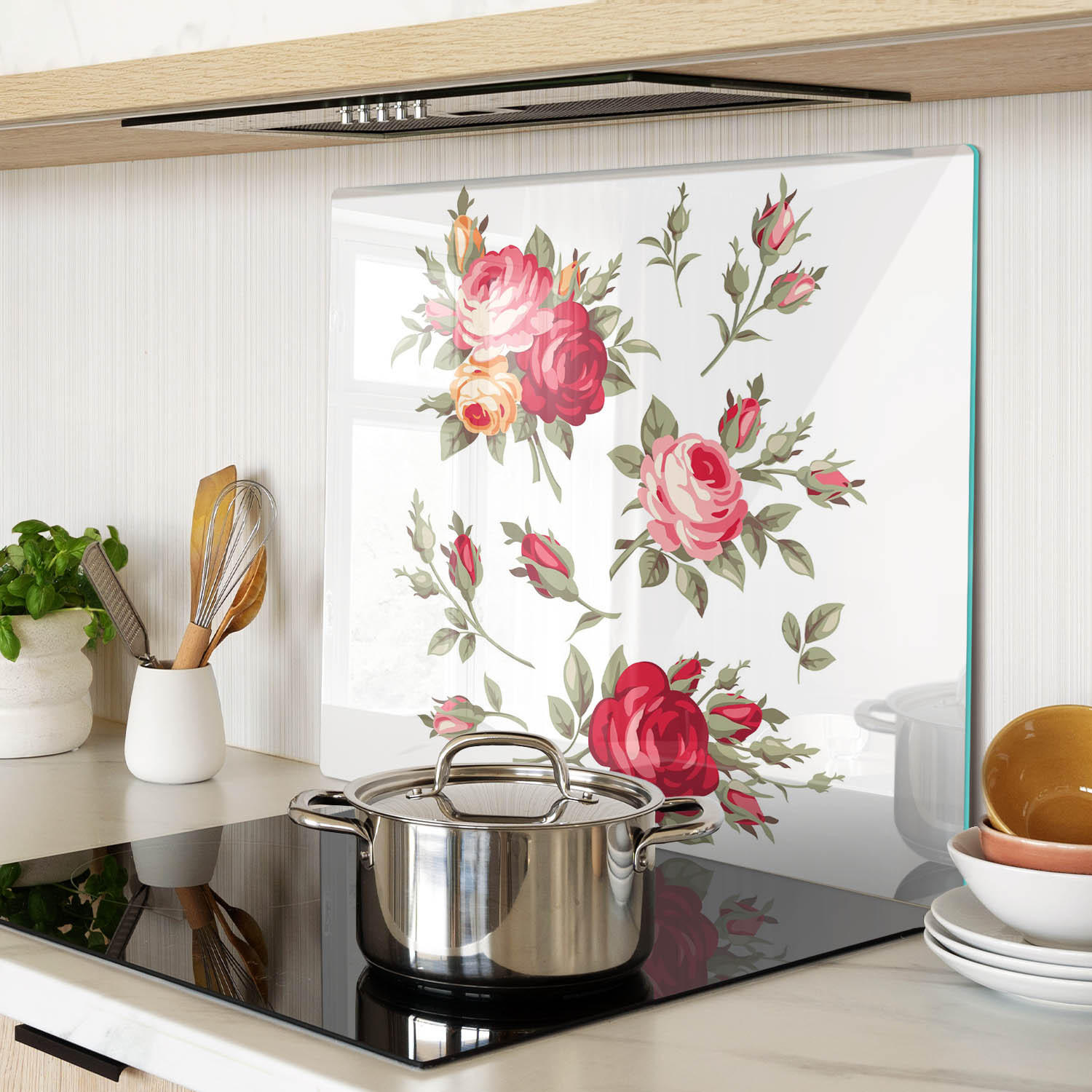 GLASPLATTE 60x52 cm Rosen - Rot, Glas (60/0.4/52cm) - TULUP