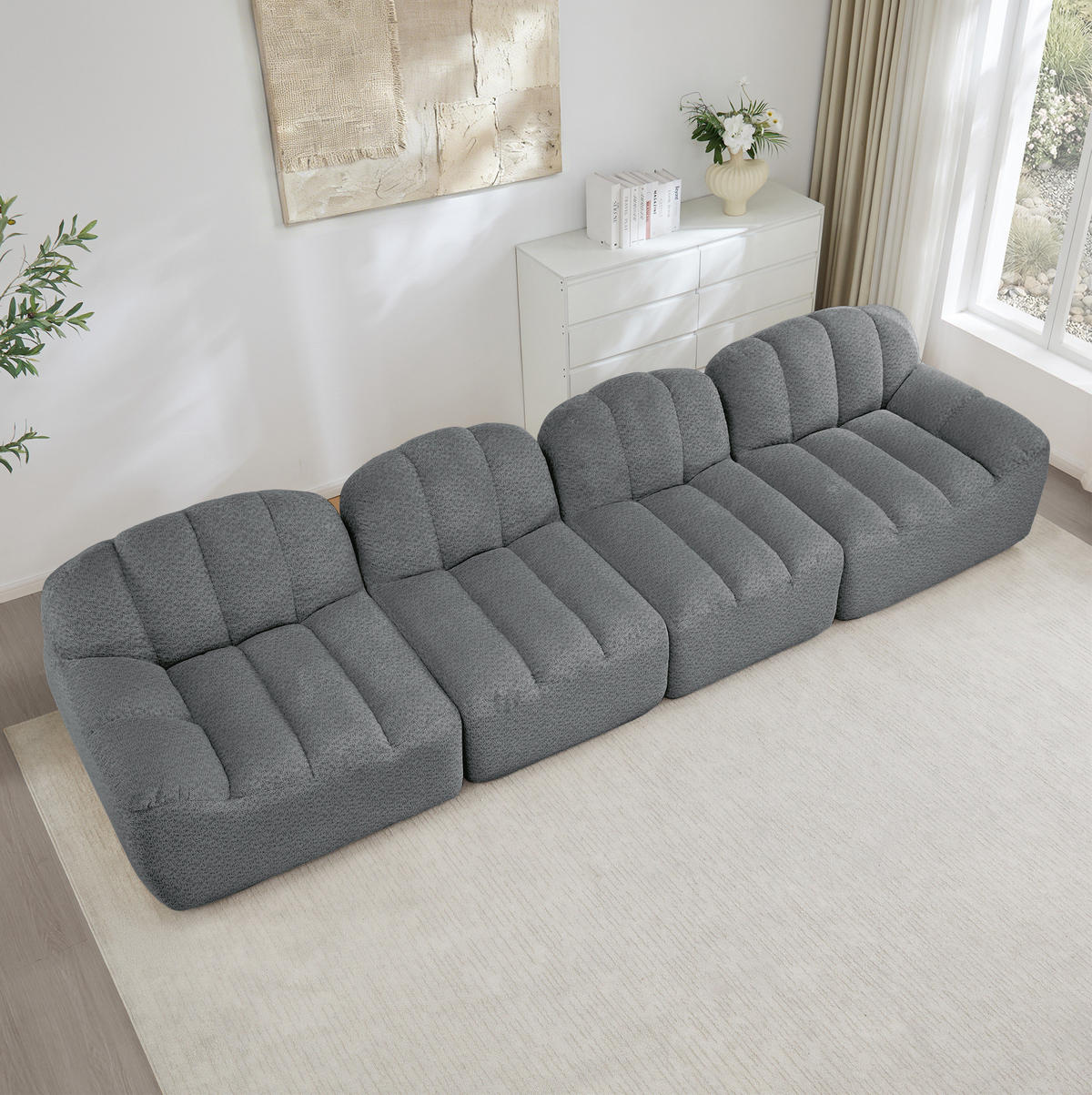 SOFA modular Eckform Granular Fleece Grey - Grau, Kunststoff (104/79/366cm) - Meubliv