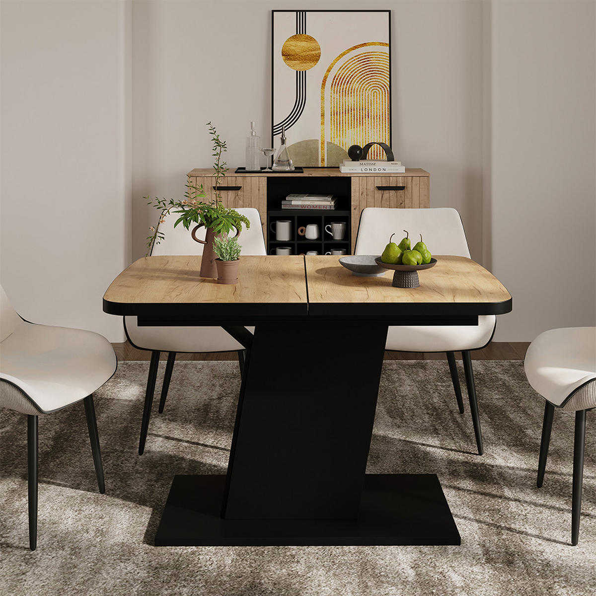 ROZKLÁDACÍ JÍDELNÍ STŮL Fenaro Černý/zlatý dub - barva dubu, kompozitní dřevo (80/120/77.3cm) - Vicco