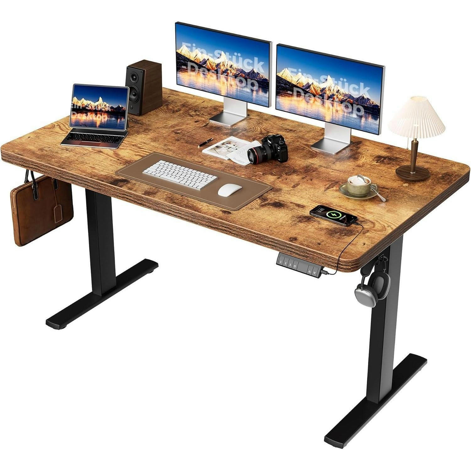 SCHREIBTISCH höhenverstellbar 140 x 80 cm Braun - Braun, Holz (140/80/75cm)