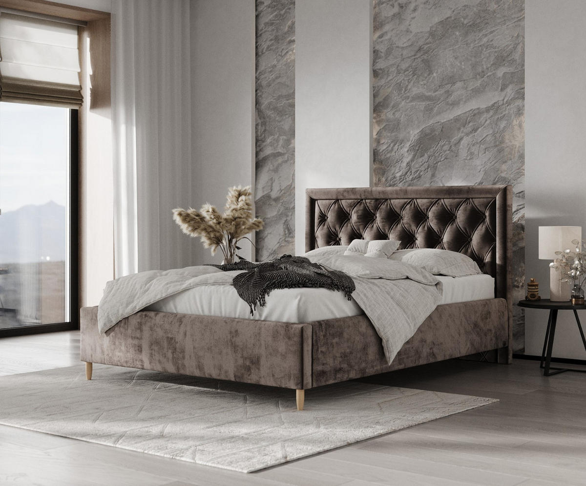 POLSTERBETT Lido 120/200 cm Braun im Lotta Stoff - Naturfarben/Braun, Holz/Holzwerkstoff (120/200cm) - AltaBeds