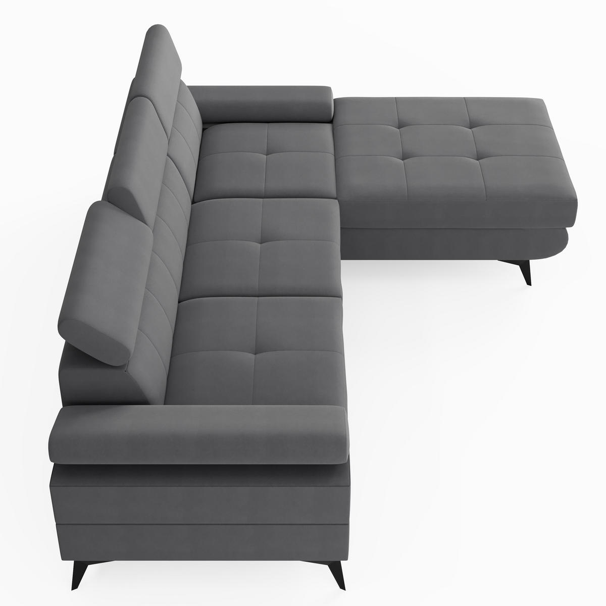 ECKSOFA VENTO Rechts Ecru Velours Easy Clean L-Form Couch mit Schlaffunktion & Bettkasten - Ecru/Schwarz, Holz (261/190cm) - Barchello