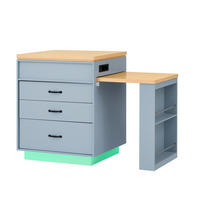 KUCHYNSKÝ ostrovček 125,5–187,5/71/93 cm modrý z MDF s výsuvným stolom LED osvetlením a nabíjacou stanicou - svetlomodrá, kompozitné drevo (125.5/93/71cm) - OKWISH
