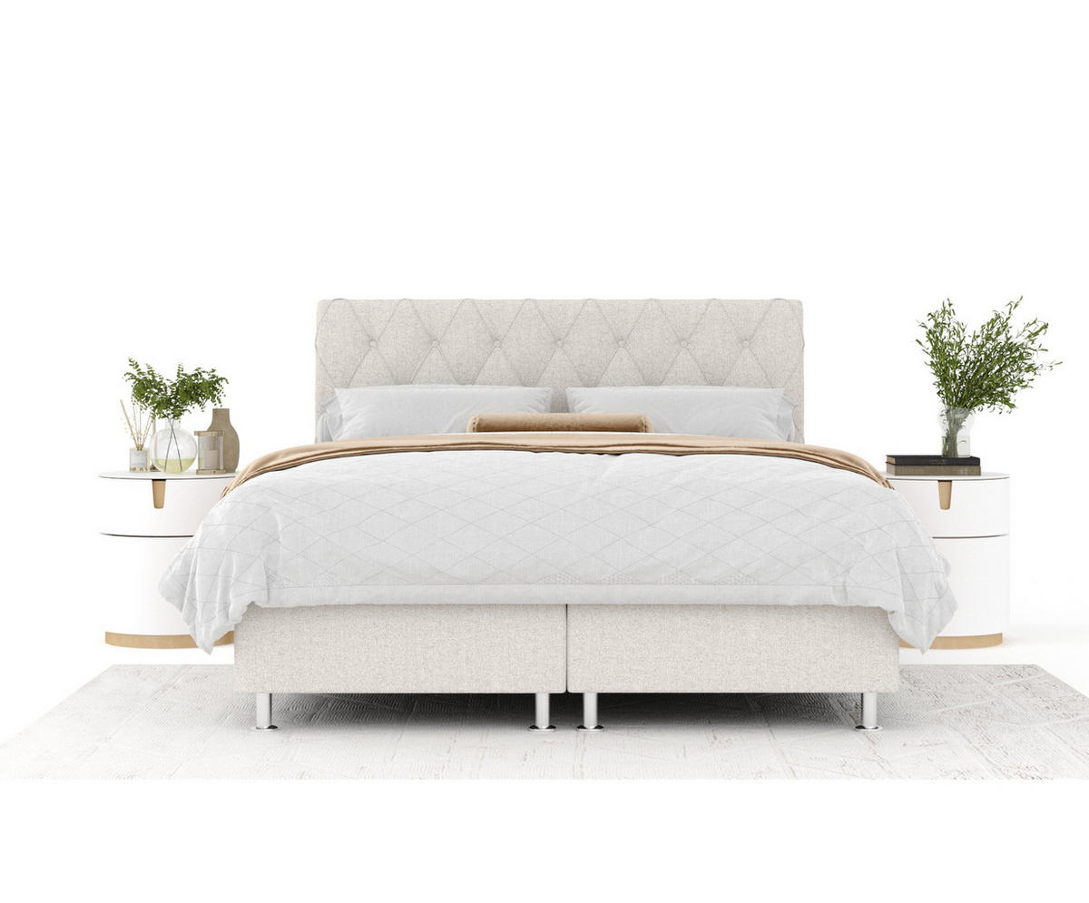 BOXSPRINGBETT Otus Hellbeige 140/200 cm mit Latex-Topper - Beige/Silberfarben, Holz/Holzwerkstoff (140/200cm) - Maison de Reve
