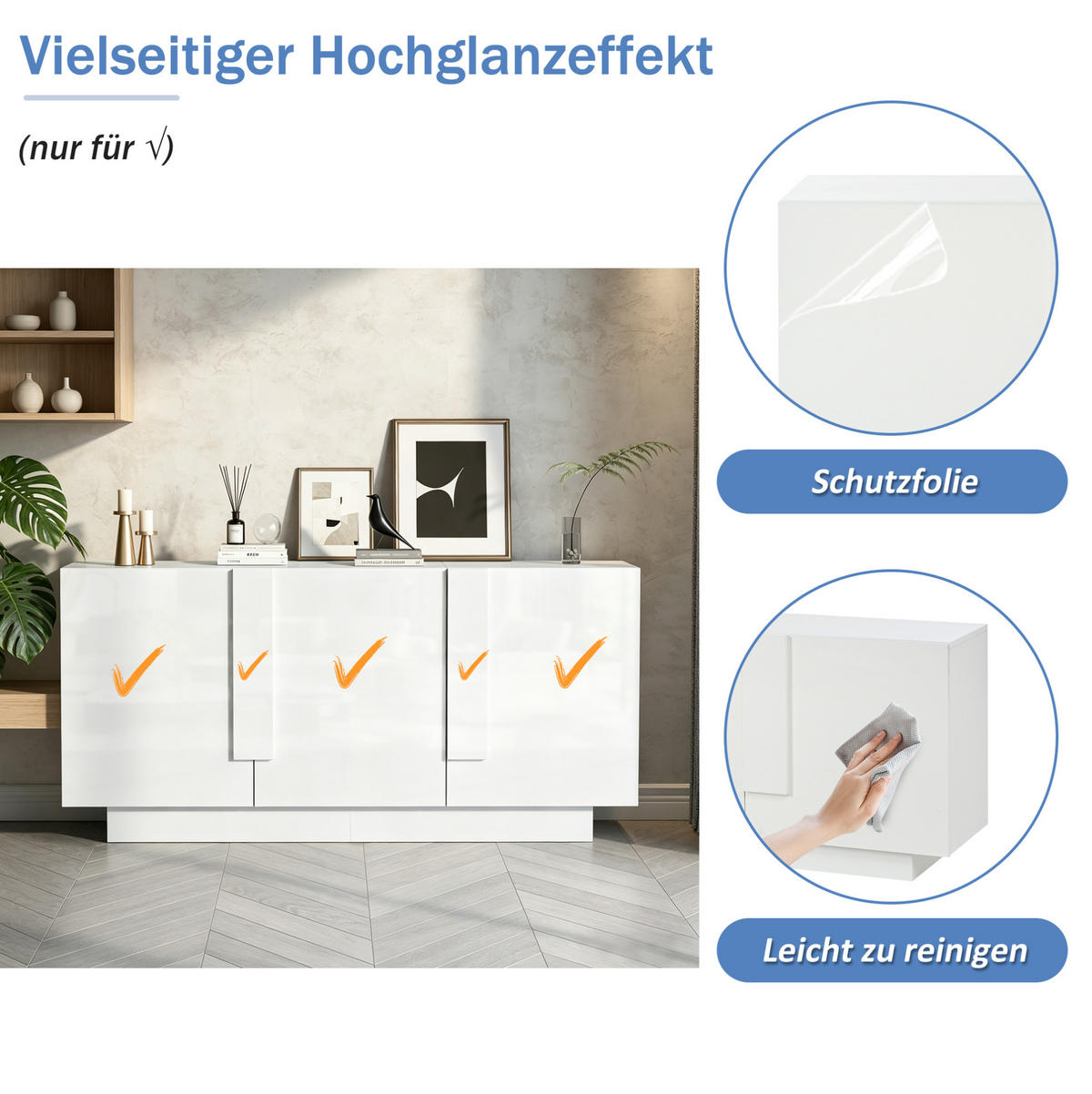 SIDEBOARD 160/35/60 cm weiß aus Spanplatte mit Hochglanzfronten - Weiß, Holzwerkstoff (160/60/35cm) - OKWISH