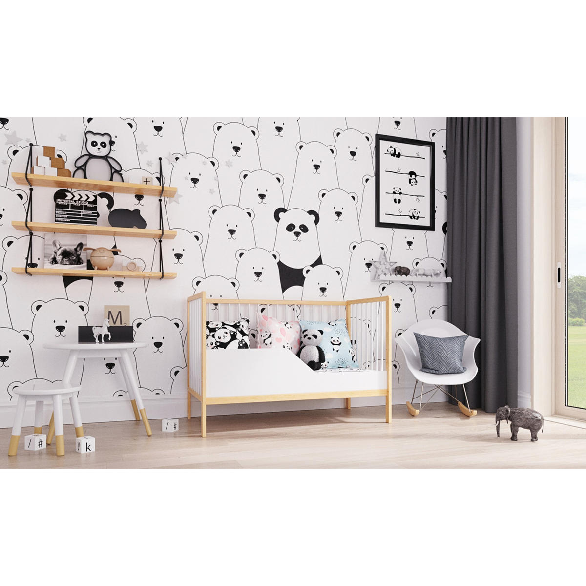 BABYBETT Anna, Mitwachsendes, Weiß und Kiefer - Kieferfarben, Holz (60/120cm) - Premiers Moments