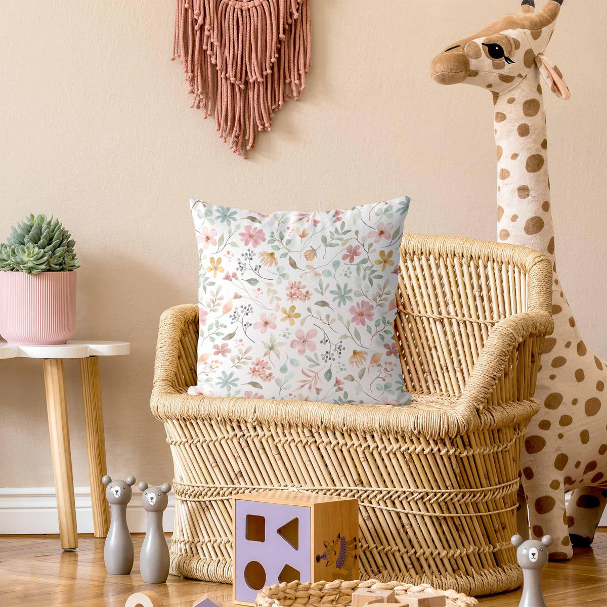 KISSENBEZUG Blumen Muster Pastell Aquarell 50/50 cm - Pastellblau, Textil (50/50cm) - Bilderwelten