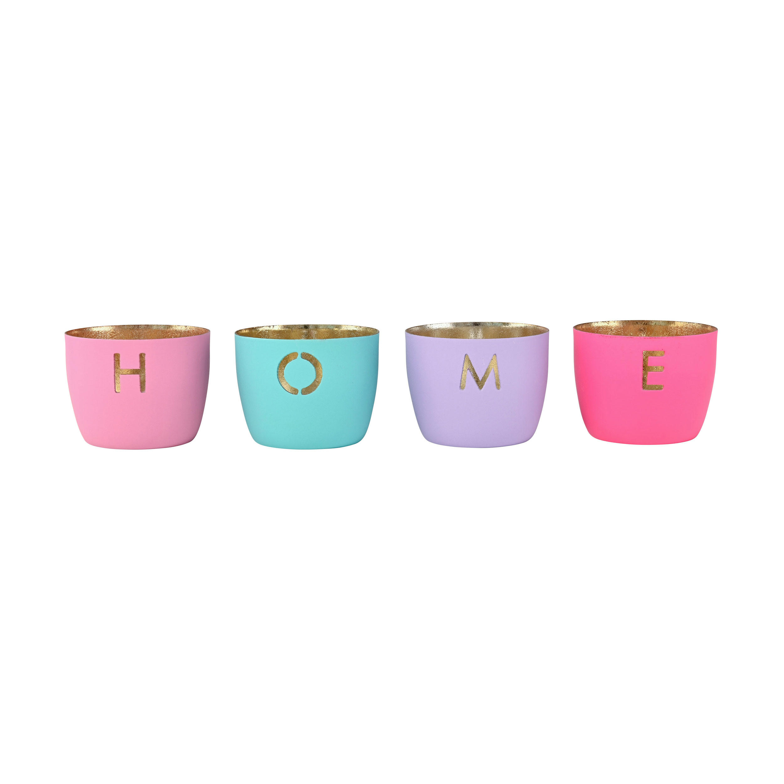 TEELICHTHALTER Madras Home XS, 4er Set, Eisen, Rosa / Türkis / Lila / Hot Pink, H 4.5 cm - Multicolor, Metall (7cm) - Gift Company