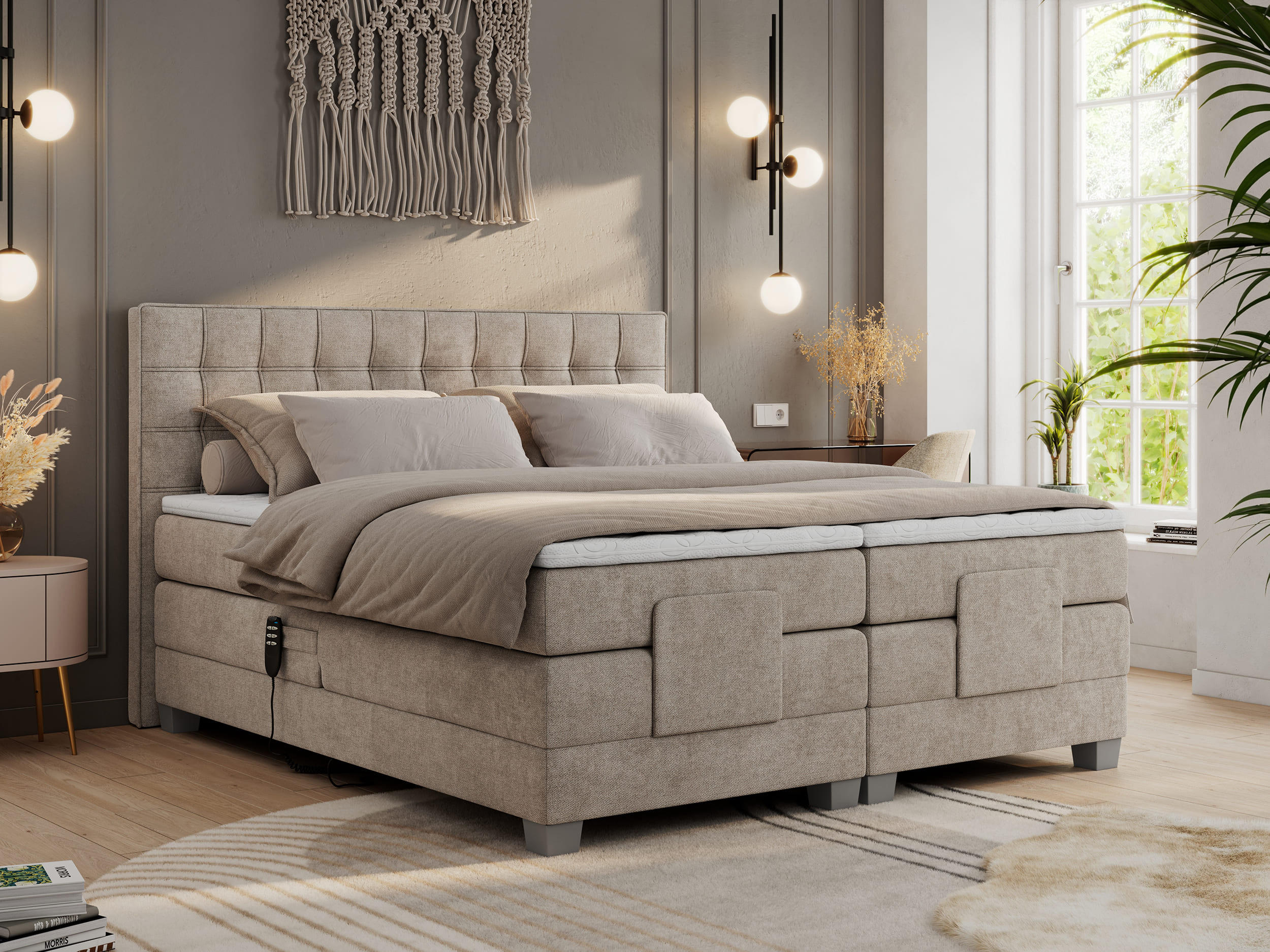 BOXBETT ELEKTRO 140/200 Beige Struktur - H3 - Beige, Holz/Textil (140/200cm) - MKS
