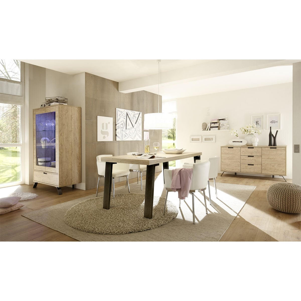 SIDEBOARD mit 2 Türen und 3 Schubladen L156 cm - Palma - Eschefarben, Holzwerkstoff (50/85.4/57cm) - Calicosy