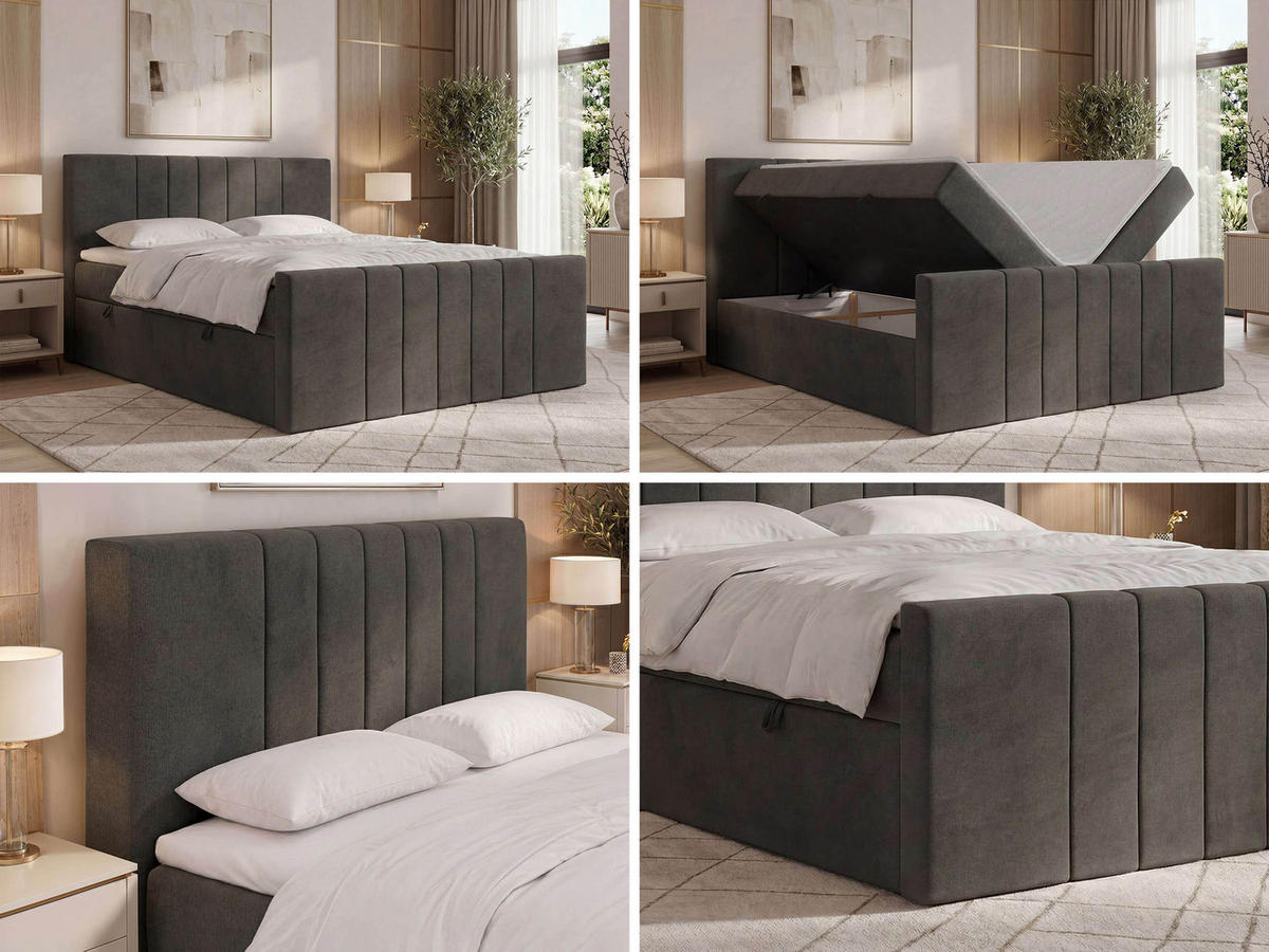 BOXBETT INERO DUO 200/200 - Dunkelgrau Velvet - Topper T25 - H3 - Dunkelgrau/Schwarz, Kunststoff/Textil (200/200cm) - MKS