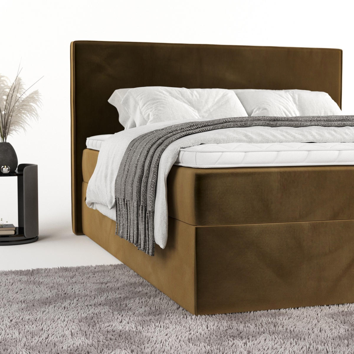 BOXBETT Nuvia 140/200 cm Honiggelb im Kronos Stoff - Schwarz/Honig, Holz/Holzwerkstoff (140/200cm) - AltaBeds
