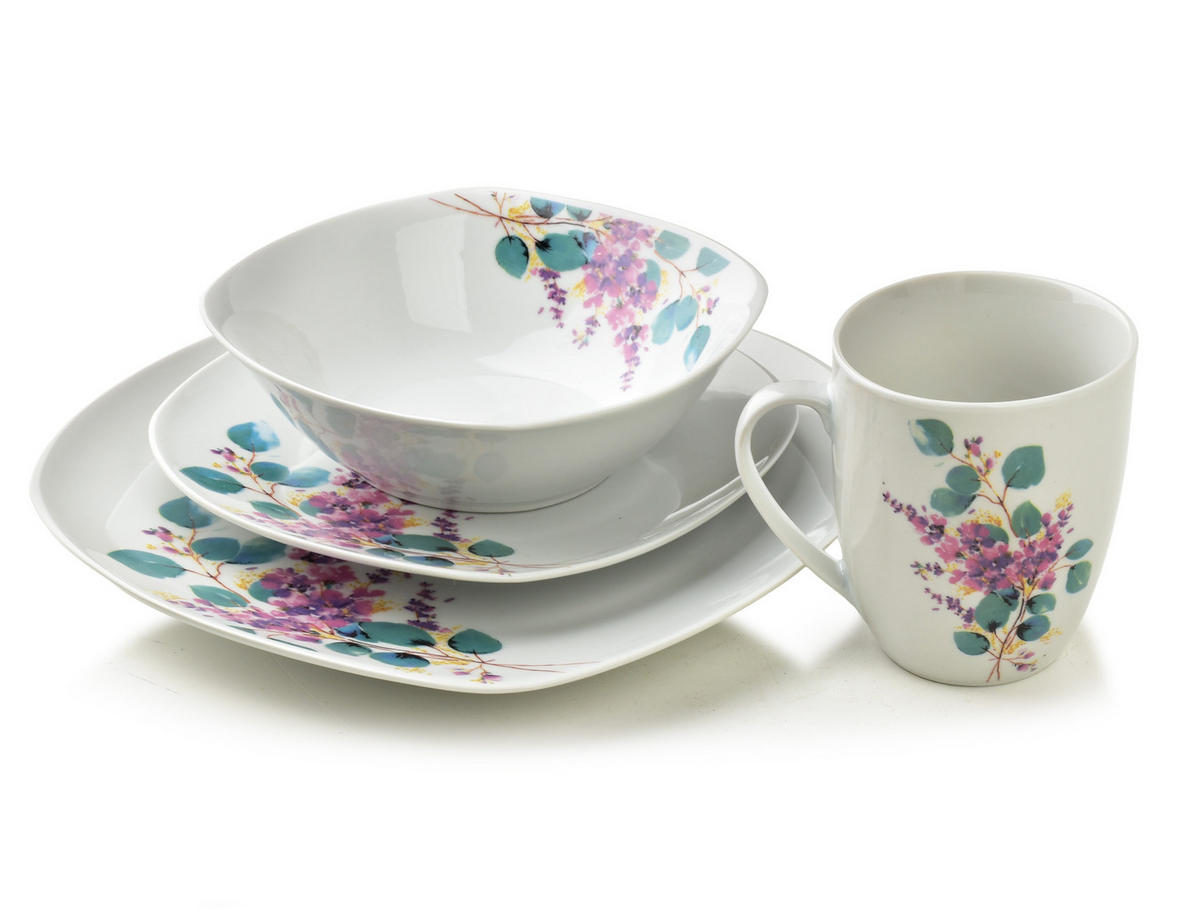 GESCHIRR-SET Lea 16-tlg Violett 30/30/40cm Porzellan - Violett, Keramik (30/40/30cm) - Mondex