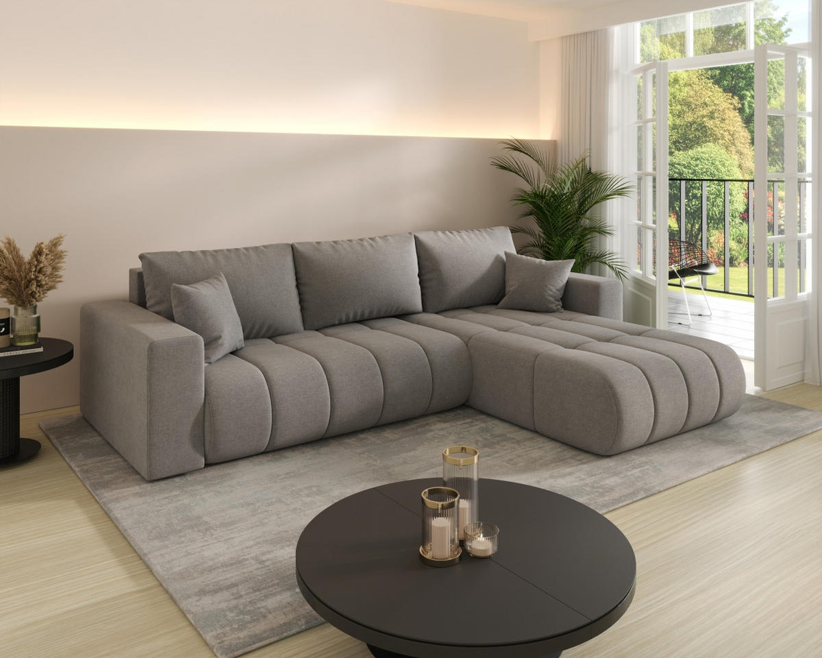 ECKSOFA mit schlaffunktion und bettkasten MILO PREMIUM, stoff WIND, Braungrau, Rechts - Braun, Holz (280/190cm) - Kaiser Möbel