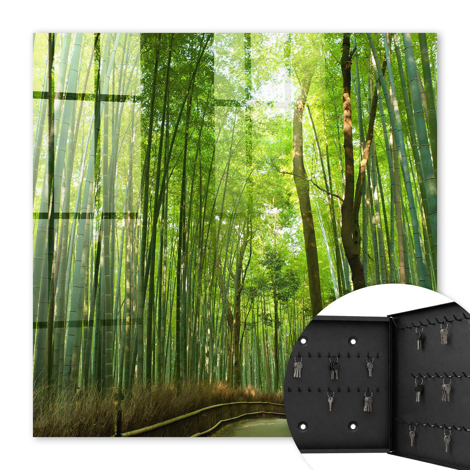 SCHLÜSSELBOX Schwarz 30x30 cm- Türöffnung nach rechts - Bambusweg - Grün, Metall (30/30/5cm) - TULUP