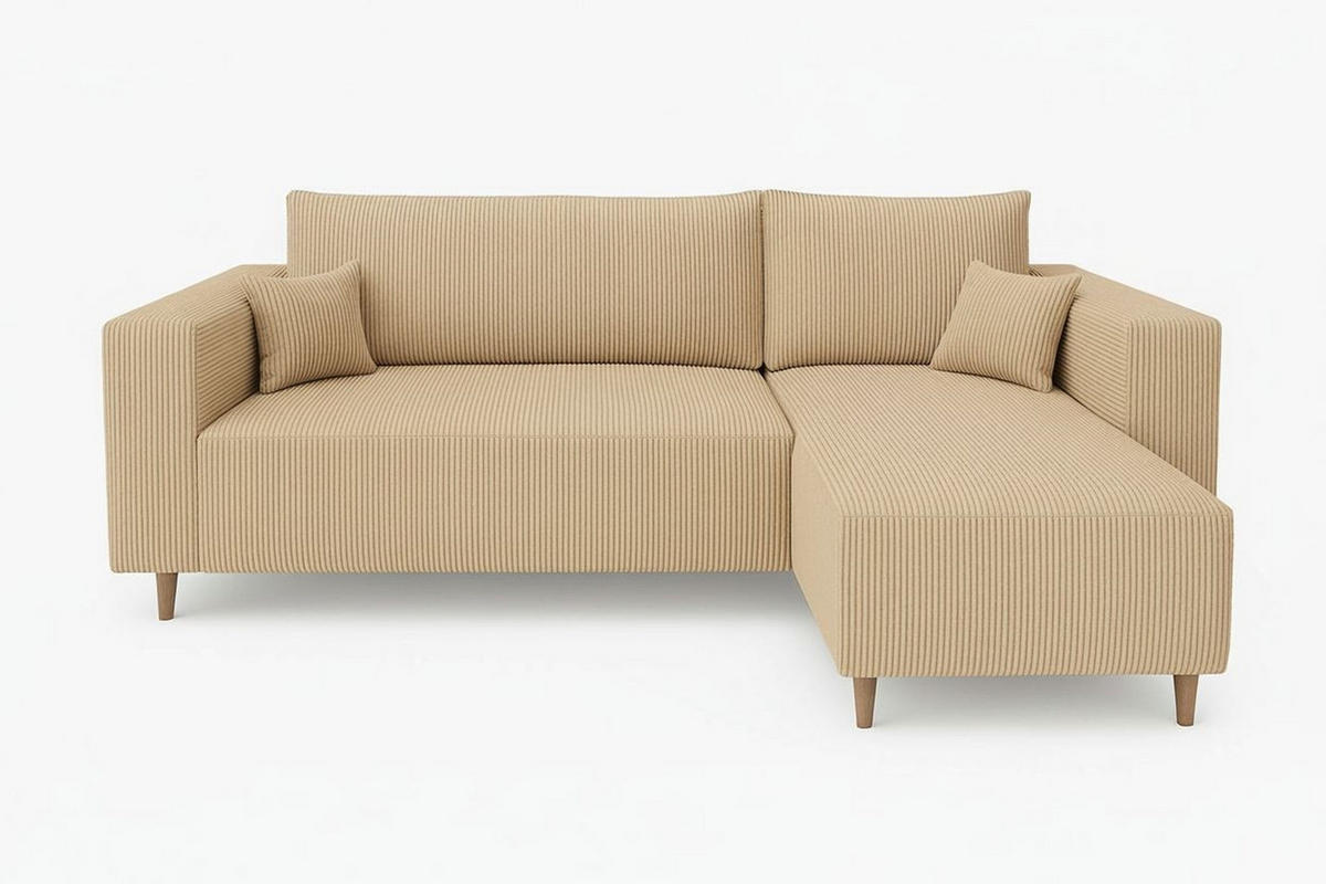ECKSOFA RIO mit Schlaffunktion und Bettkasten, Farbe: Beige, Cordstoff, Ottomane Universal - Beige, Textil (249/142cm) - Marpur