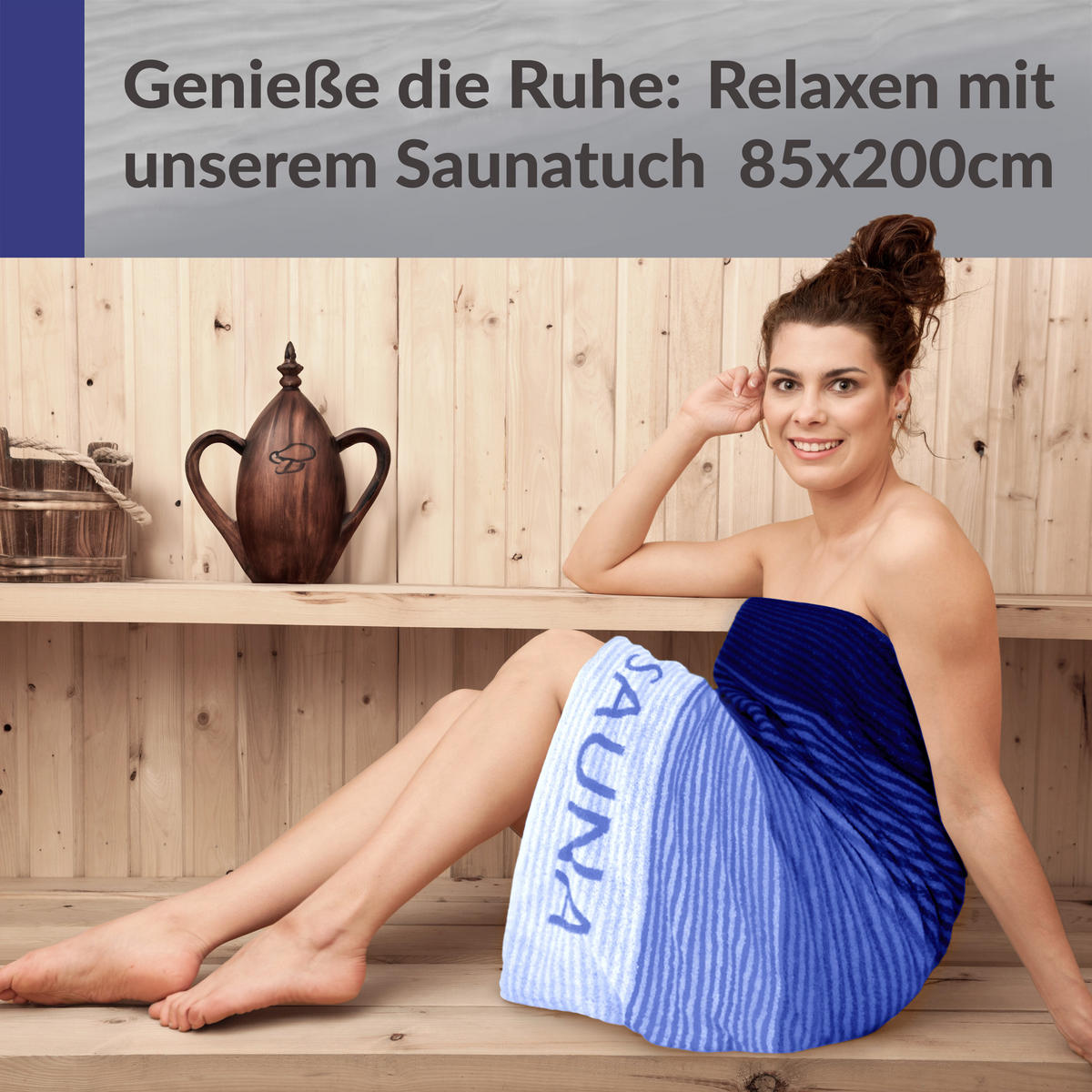 SAUNAHANDTUCH Helsinki Hellblau – Blau 85x200 cm - Blau/Hellblau, Naturmaterialien (85/200cm) - Lashuma