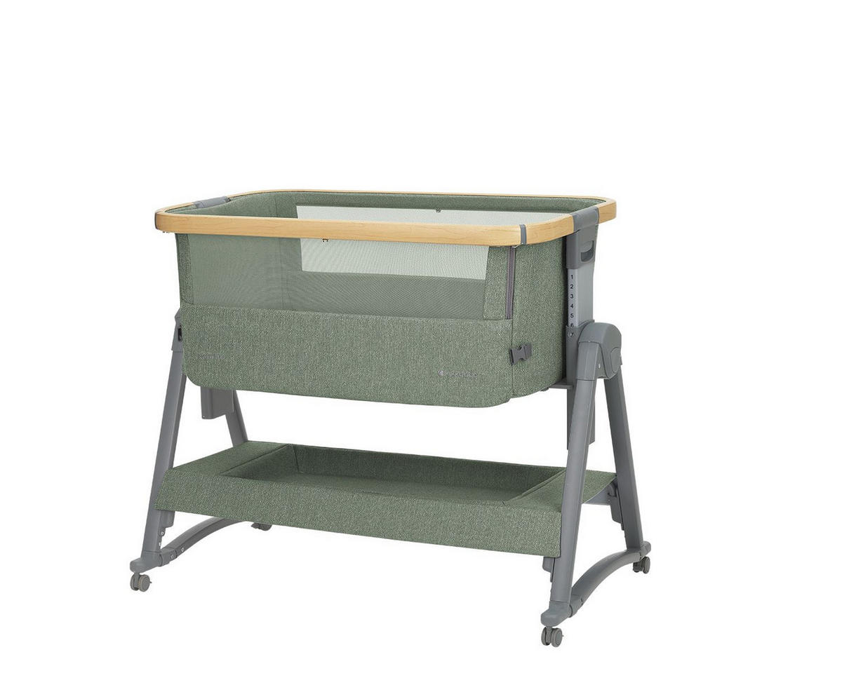 BEISTELLBETT Nanna 2 grün 100 x 48 cm, Schaukelstäbe, Anti-Reflux, Moskitonetz, Räder mit Bremse - Grün, Metall (48/100cm) - Kikka boo