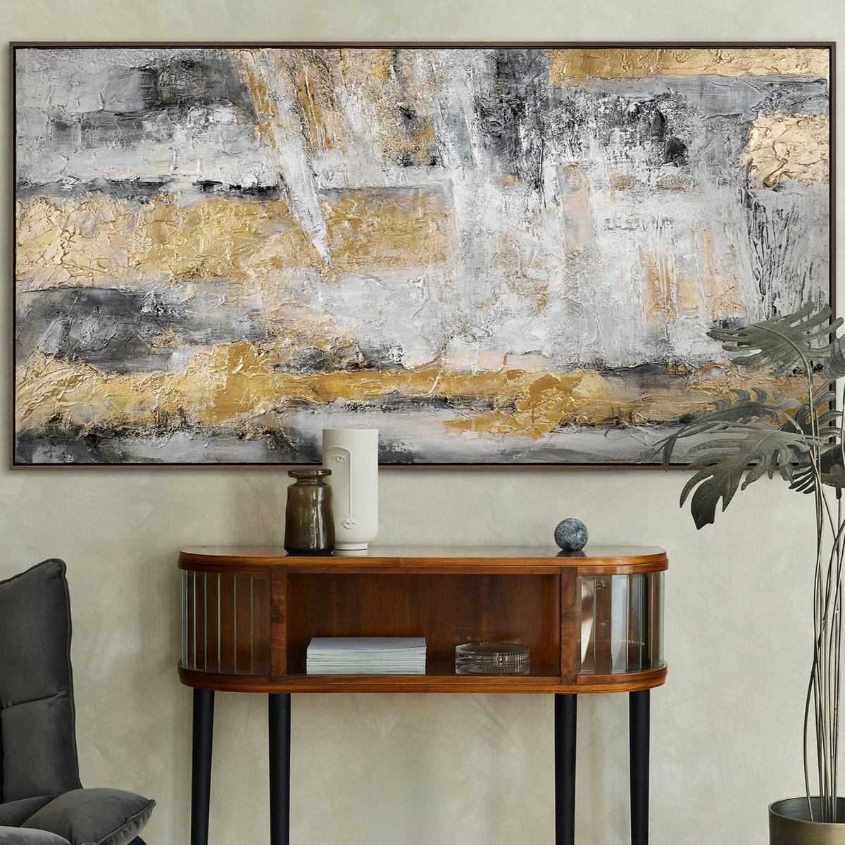 GEMÄLDE Goldener Horizont Schattenfugenrahmen Grau 140x70 cm - Grau, Holz (140/70cm) - YS-art gallery