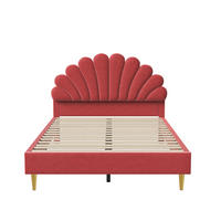 POLSTERBETT 140x200 cm Samt Muschel Kopfteil rot - Rot, Holz (140/200cm) - LEBENLANG