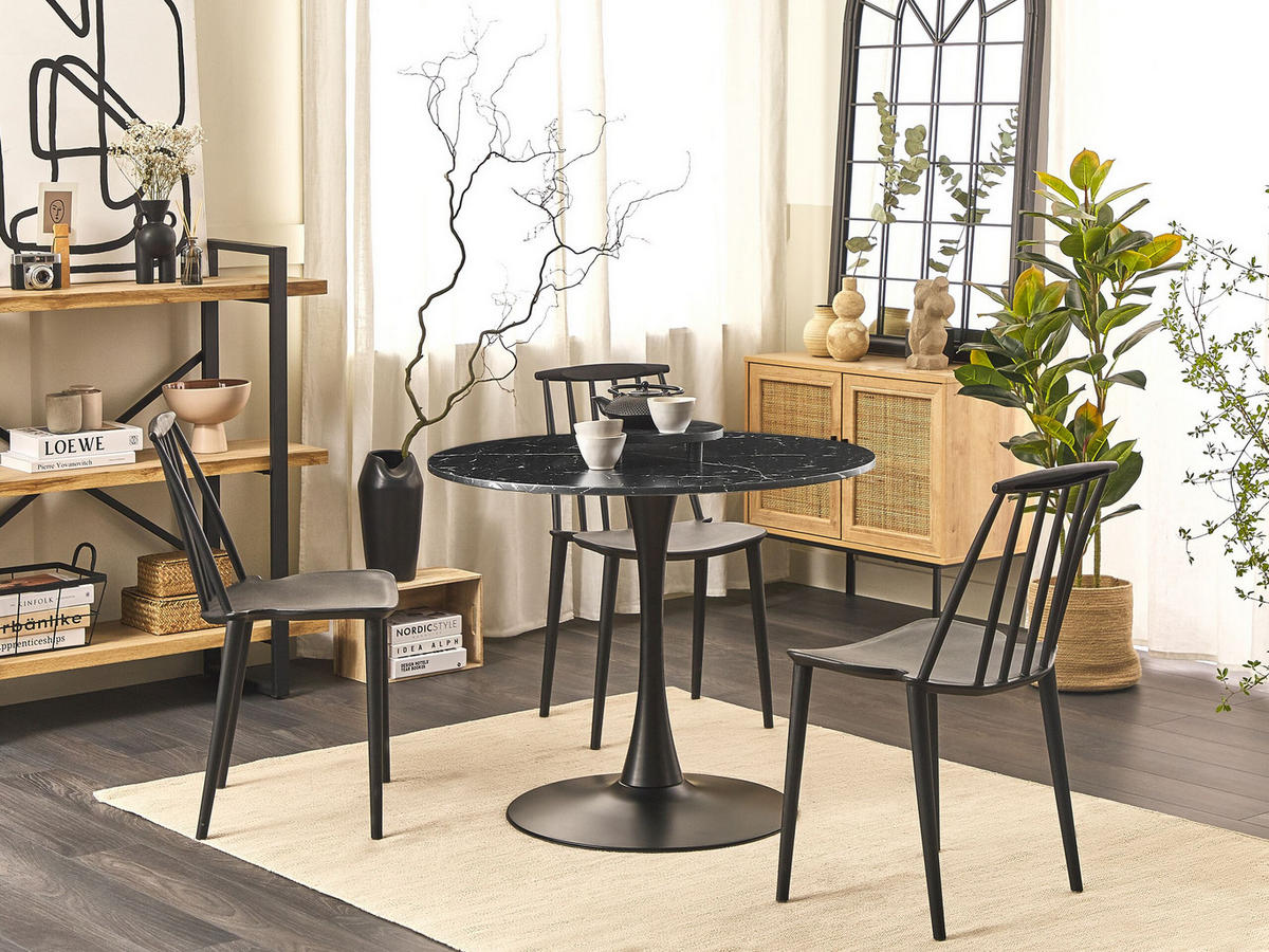 ESSTISCH 90/90/74 cm Marmor Rund Boca - Schwarz, Holzwerkstoff (90/90/74cm) - Beliani
