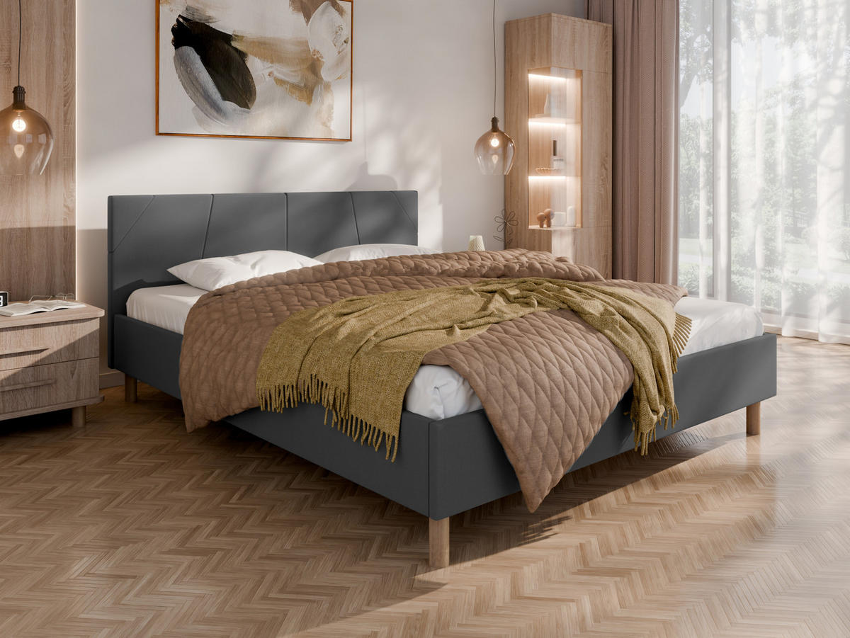POLSTERBETT ALMORE 160x200cm Elegantes Polsterbett für modernen Wohnstil , Federkernmatratze ELDAR (18cm), dunkelgrau - Graphitfarben, Holz (160/200cm) - Panda Möbel