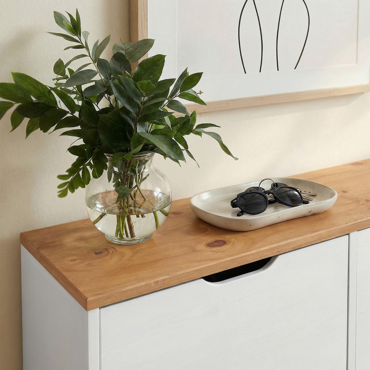 SCHUHSCHRANK BASIL weiß/braun - Weiß/Braun, Holz (115/79/25cm) - IDIMEX