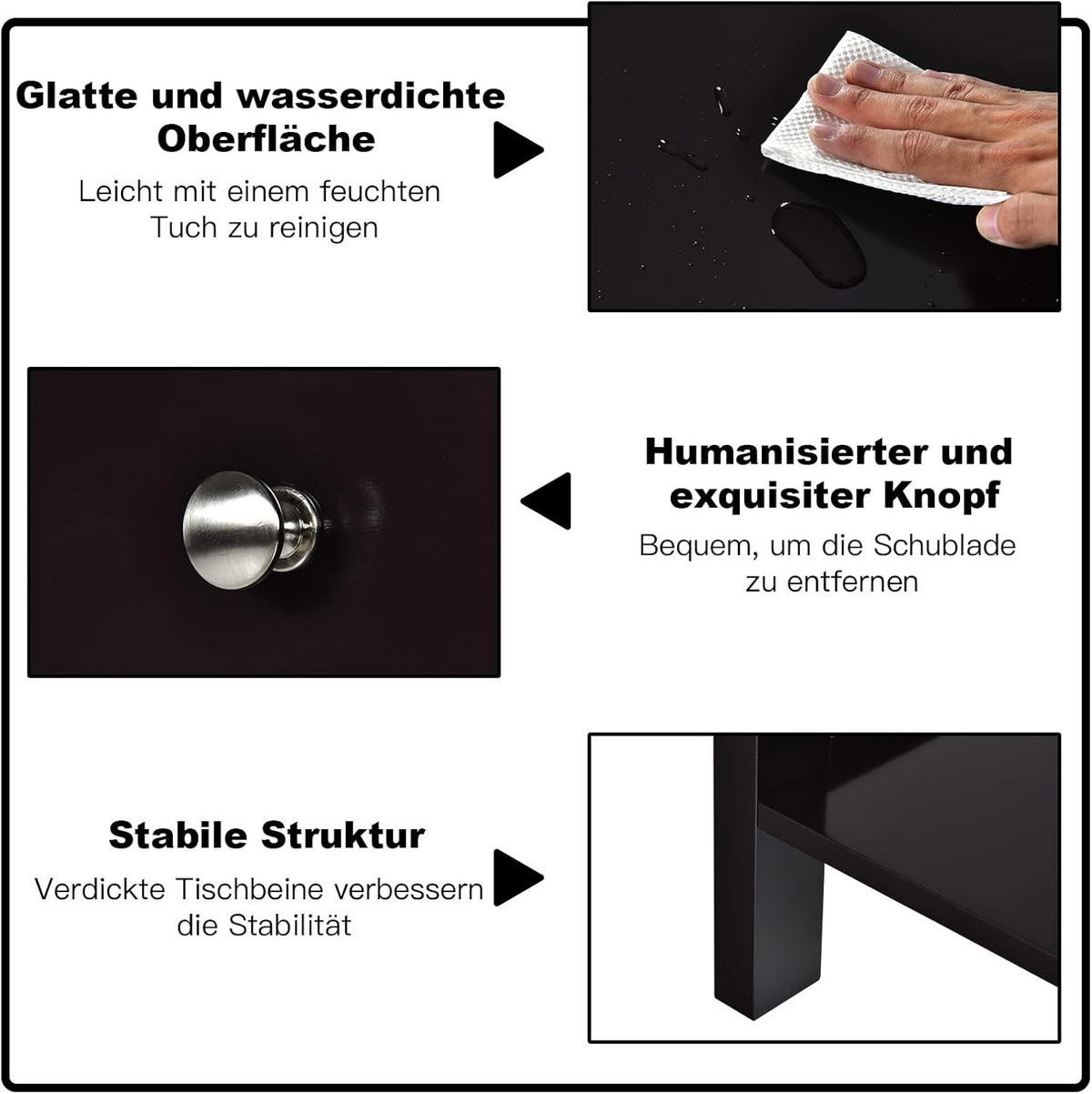NACHTTISCH Beistelltisch Schwarz - Schwarz, Holz (40/58/48cm) - COSTWAY