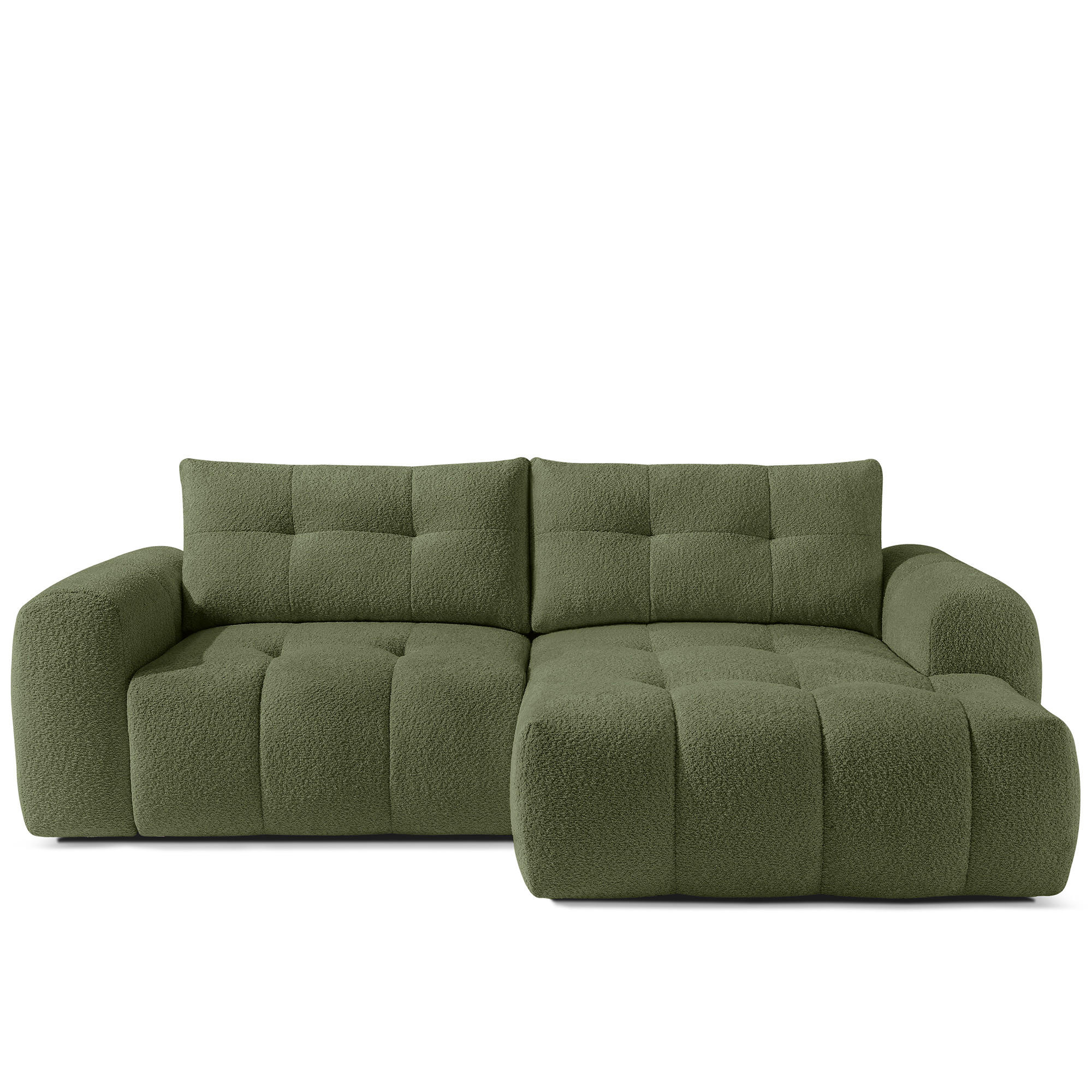 ECKSOFA RECHTS RAVIA, Bouclé, Olivgrün - Olivgrün, Holz/Textil (256/104cm) - KONSIMO®