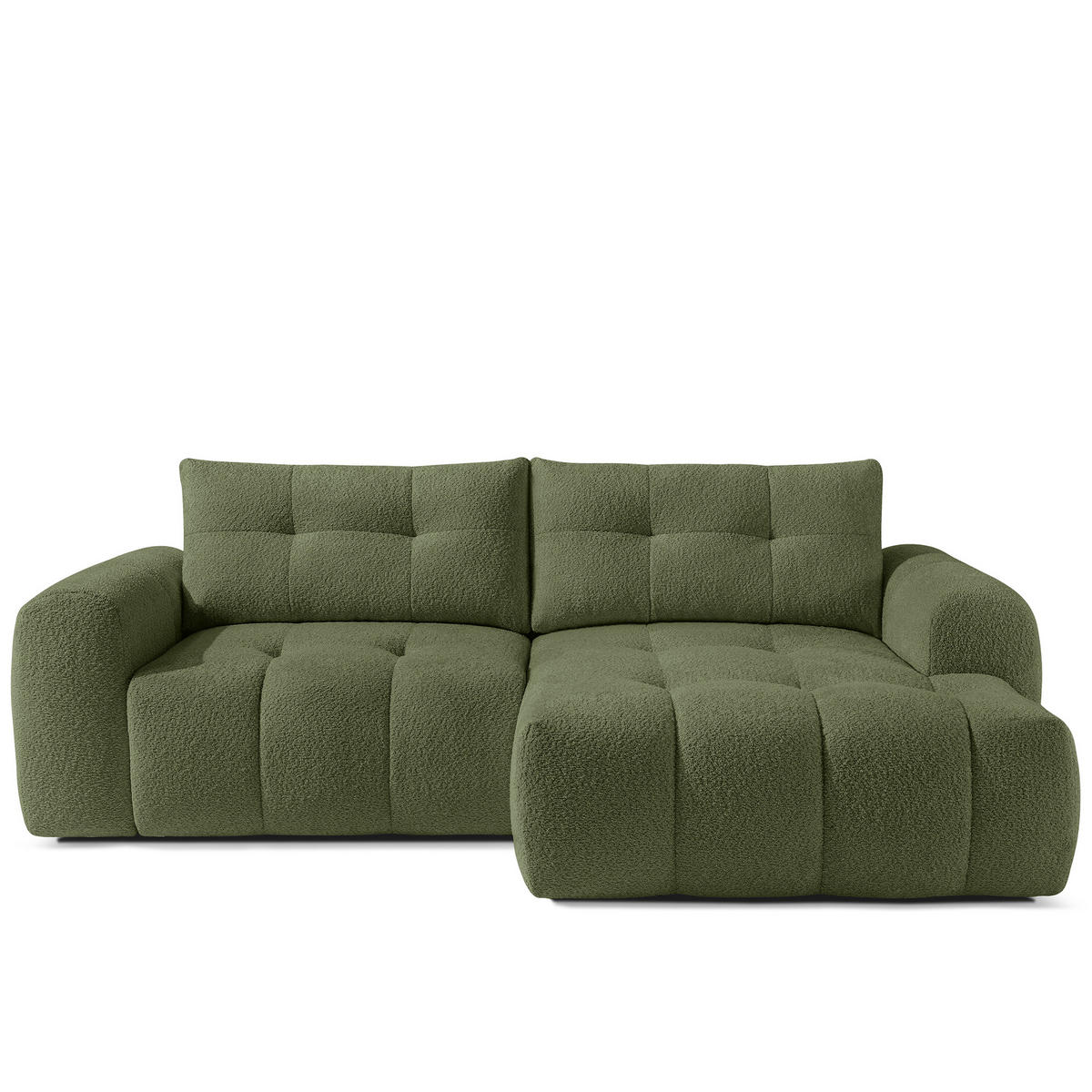 ECKSOFA RECHTS RAVIA, Bouclé, Olivgrün - Olivgrün, Holz/Textil (256/104cm) - KONSIMO®