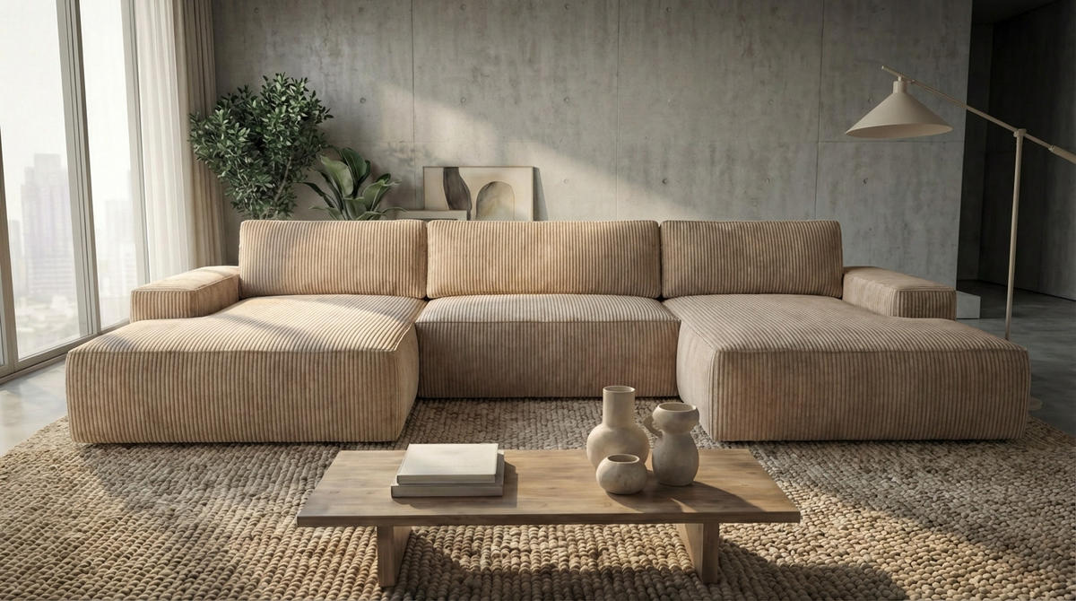 ECKSOFA EINAR 362 cm x 170 cm – Stoff: ZOOM 03 Farbe: Beige - Beige, Textil (362/170cm) - A&J MöbelLand