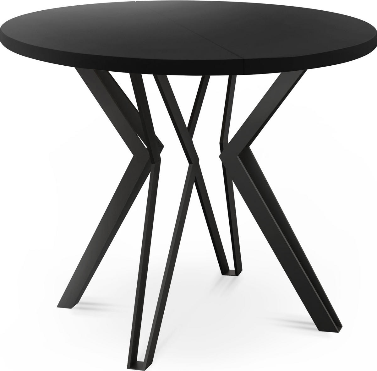 ESSTISCH Revena runder ausziehbarer, Schwarz 120-200/120/76 cm - Schwarz, Holzwerkstoff/Metall (120/120/76cm) - WFL GROUP