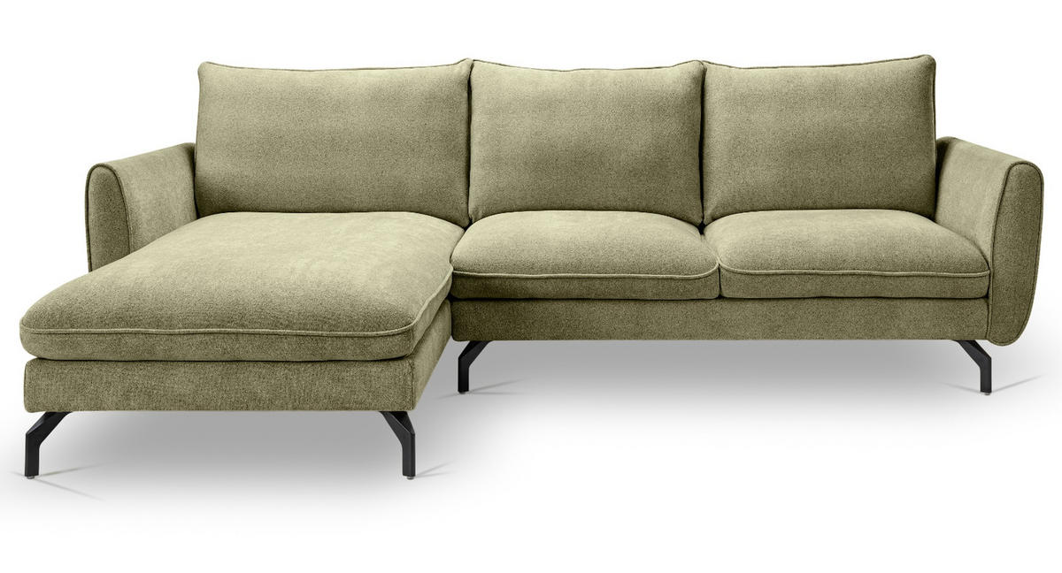 SOFA grün Webstoff 259 x 167 cm, Ecksofa 5-Sitzer, L-Sofa Ottomane links - Schwarz/Grün, Holz/Textil (259/167cm) - Inn.Furn