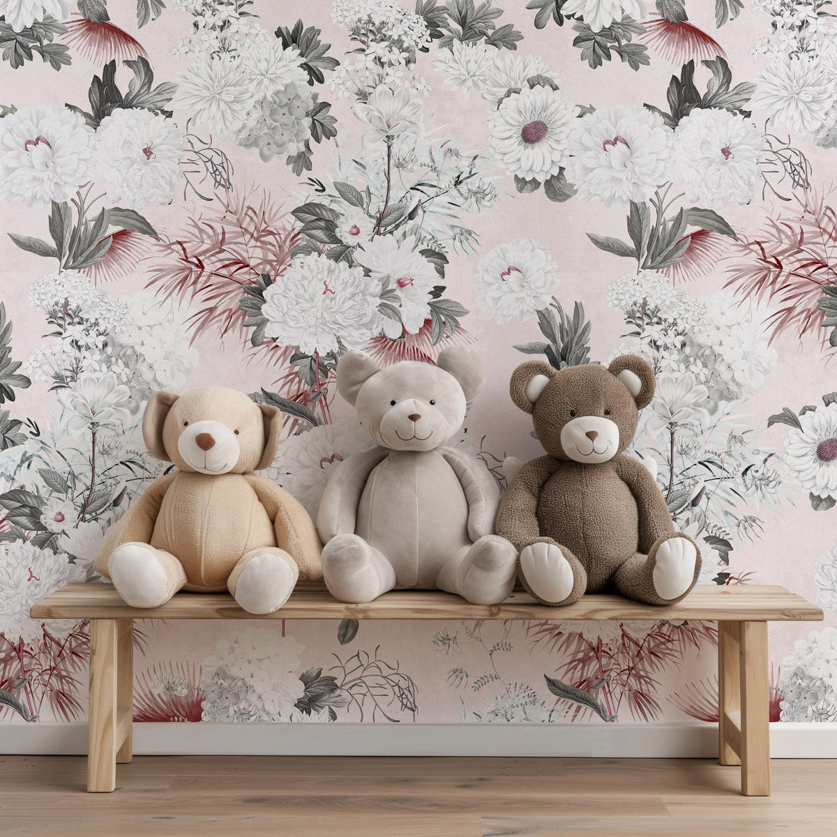 TAPETE Blumen in Puderrosa aus echtem Papier, 180x260cm, 2 Rollen - Pink, Papier (180/260cm) - WALLPAPERS4BEGINNERS