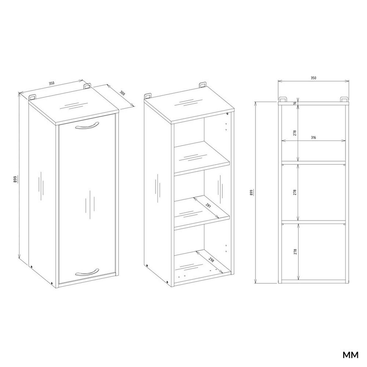 HÄNGENDER Badezimmerschrank NINA W1D Weiß 35 x 67 x 30 cm - Weiß, Holzwerkstoff (35/90/30cm)