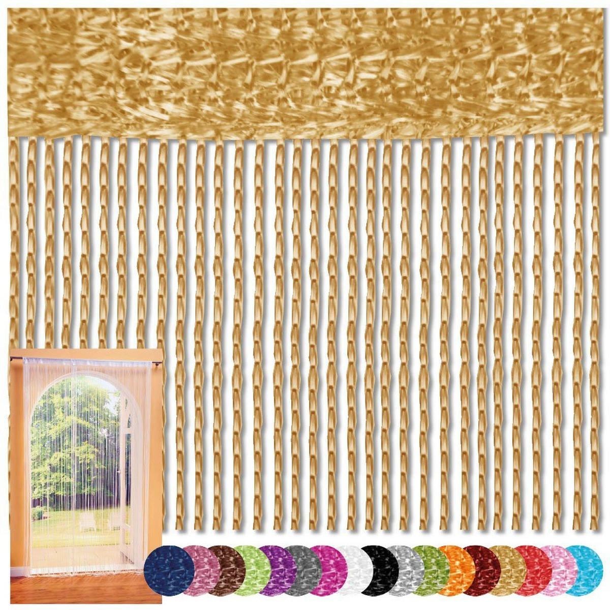 FADENVORHANG 90 cm x 240 cm Fadengardine (Gold) Ideal als Insektenschutz oder Raumteiler - Goldfarben, Textil (90/240cm) - Bestlivings