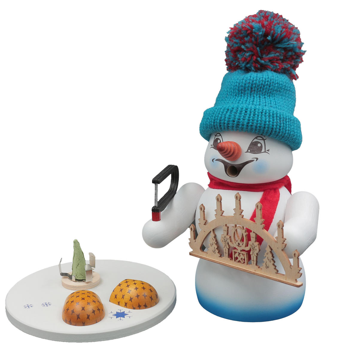 RAUCHFIGUR Schneemann Weiß Schwibbogenverkäufer 19 cm - Multicolor, Holz (15/19/0.1cm)