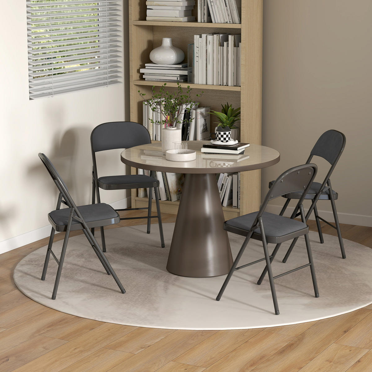 KLAPPSTUHL 4er-Set DE-13366 Samtpolster & Stahlrahmen Dunkelgrau - Dunkelgrau, Metall (45/78/46cm) - ComfortXL
