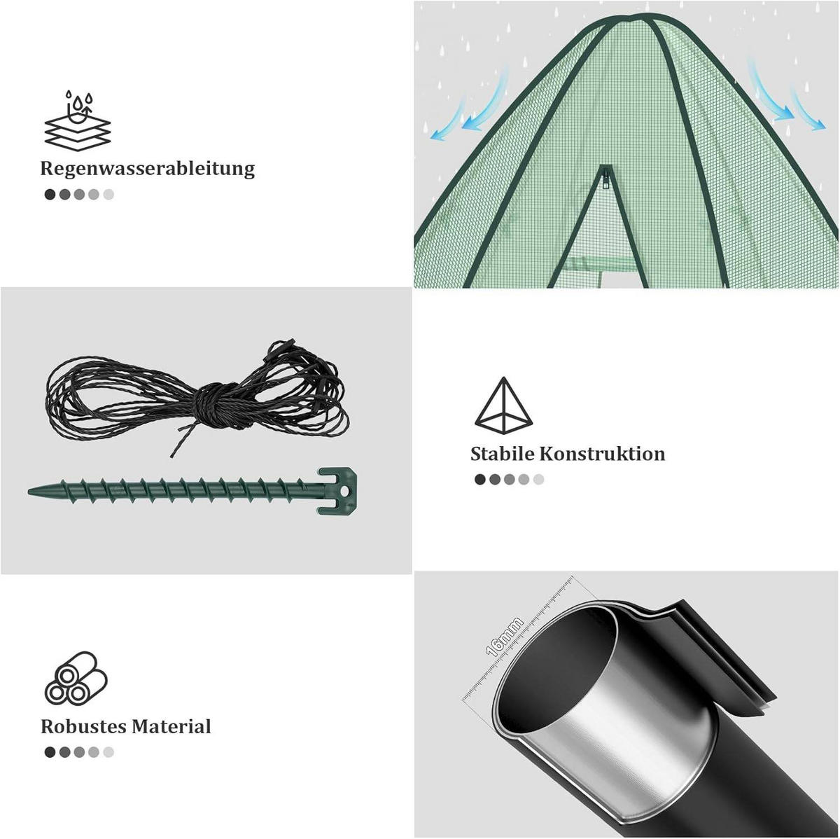 FOLIENGEWÄCHSHAUS,PE transluzenter Kälteschutz,160x180 cm - Grün, Textil/Metall (160/180/160cm) - Woltu