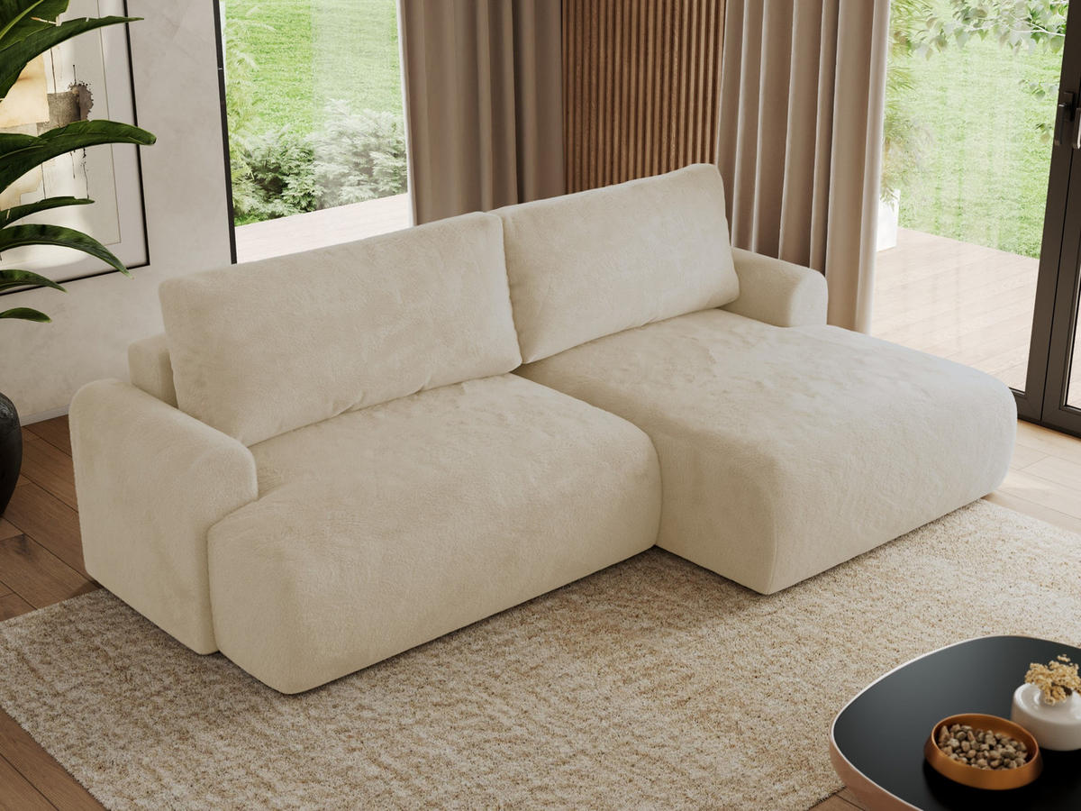 ECKSCHLAFSOFA TONO L Creme Plüsch - rechts - Creme/Schwarz, Kunststoff/Textil (150/260cm) - MKS