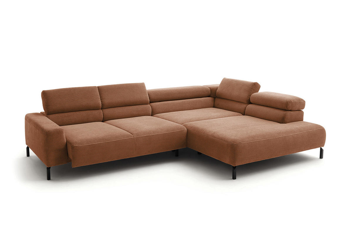 ECKSOFA MIT MOTORISCHEM SITZVORZUG DELIA Braun Cord - Dunkelbraun/Schwarz, Textil/Metall (312/219cm) - KAWOLA