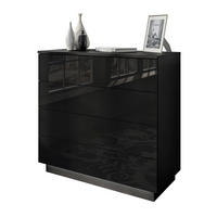 KOMMODE LINA mit Schubladen PUSH OPEN Schwarzer Glanz LED - Schwarz, Holzwerkstoff (95/84.5/40.6cm) - Lookway