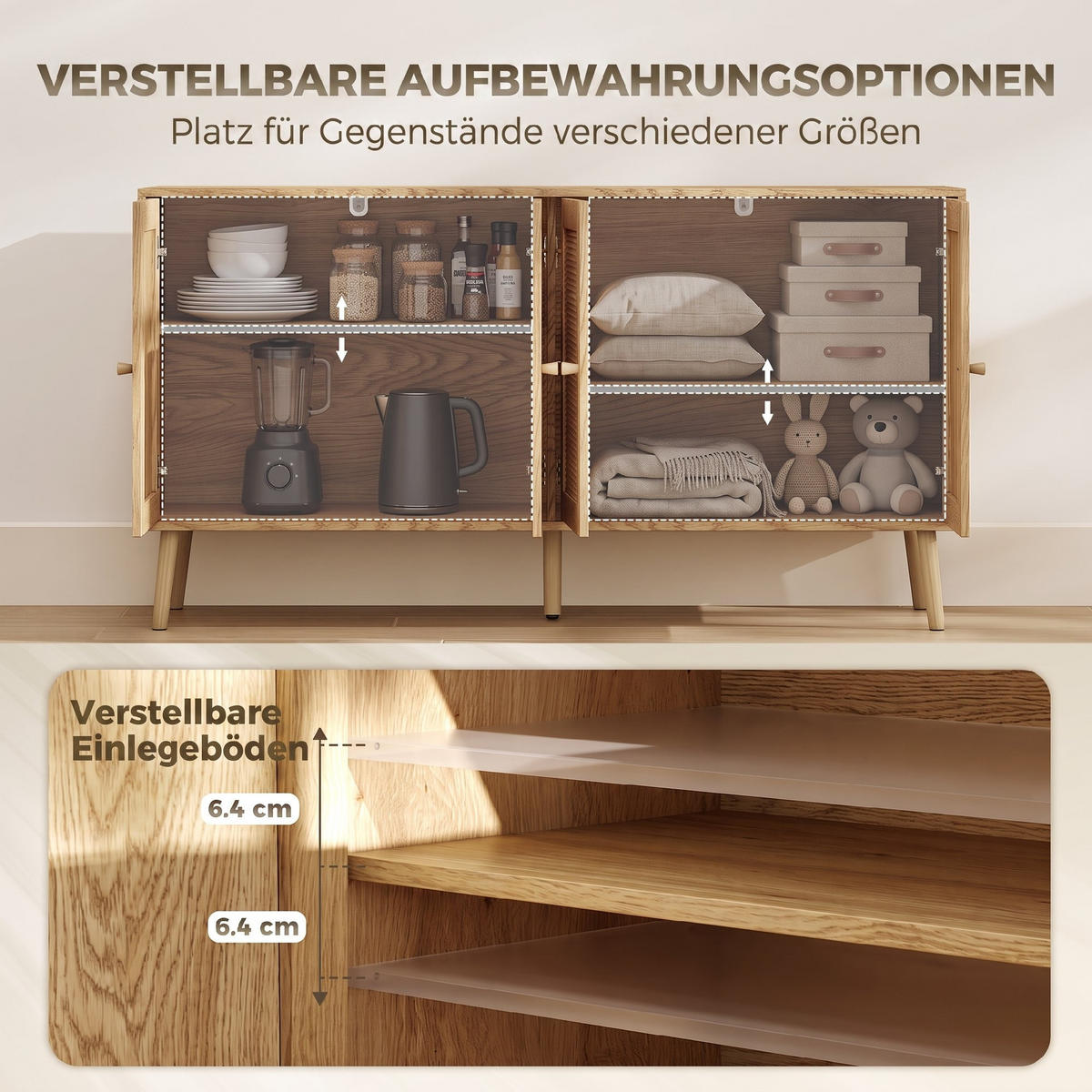 SIDEBOARD MDF Naturholz Natur - Naturfarben, Holz/Holzwerkstoff (40/75/140cm) - HOMCOM