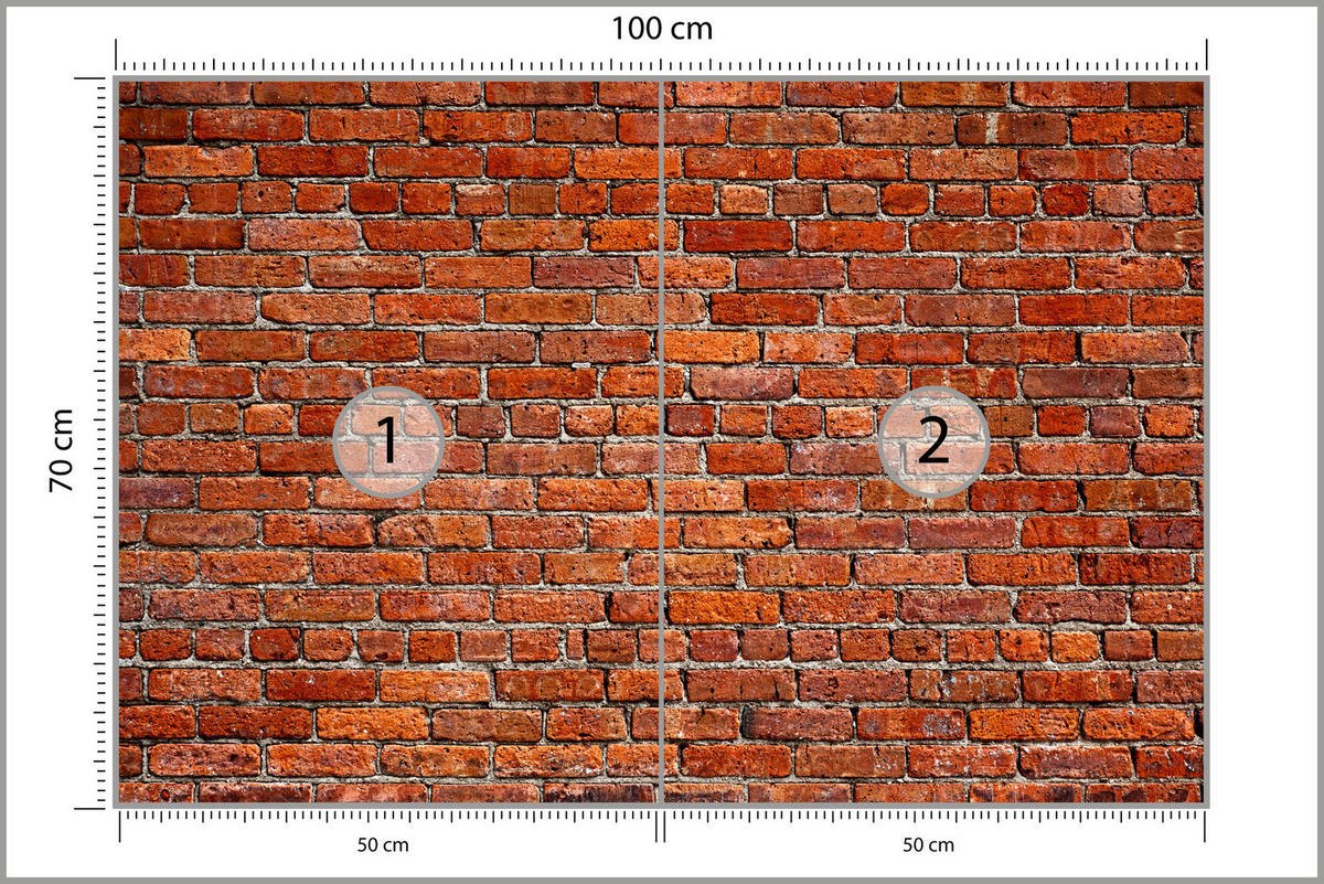 FOTOTAPETE für Wohnzimmer Backstein Ziegel 3D 100x70 - Rot/Orange, Papier (100/70cm) - Muralo
