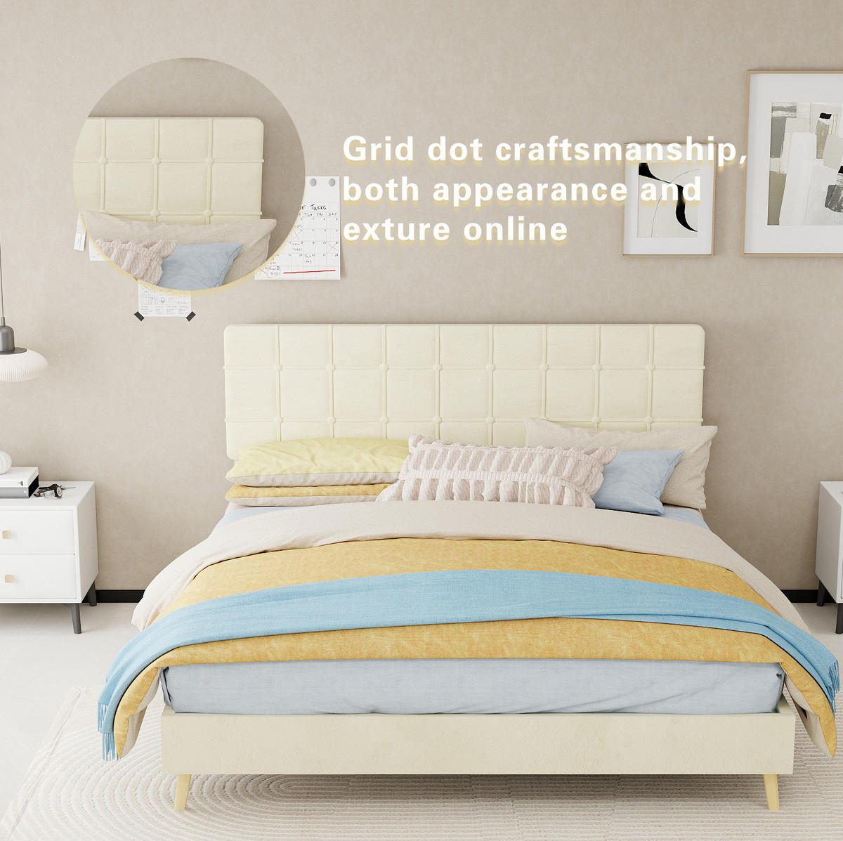 POLSTERBETT 160/200 cm in Beige aus Samt mit gepolstertem Kopfteil - Beige, Textil (160/200cm) - Flora Grace