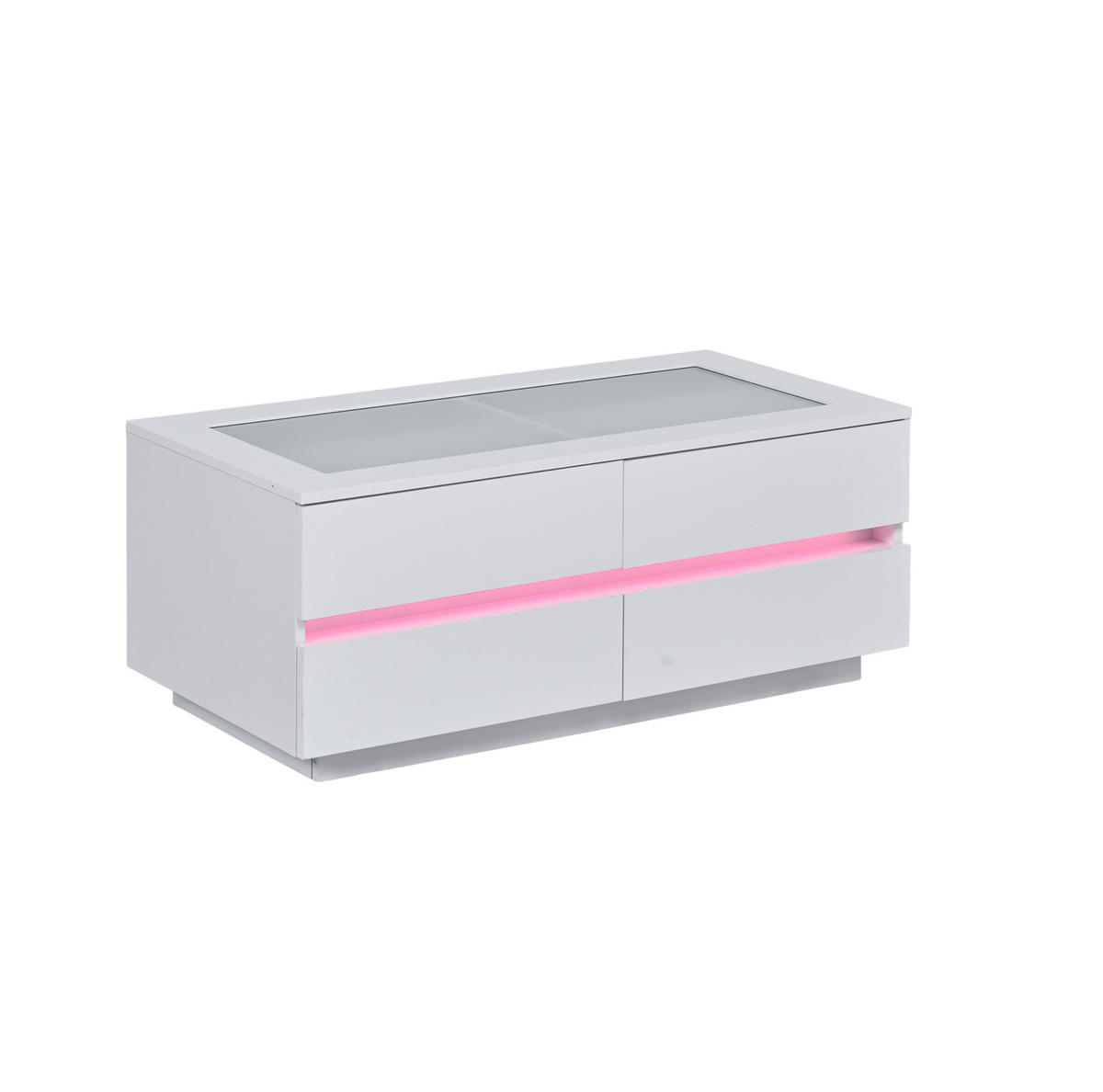 COUCHTISCH 100/50/40 cm weiß aus Spanplatte mit Glasplatte, 4 Schubladen und LED - Weiß, Holzwerkstoff (50/100/40cm) - OKWISH